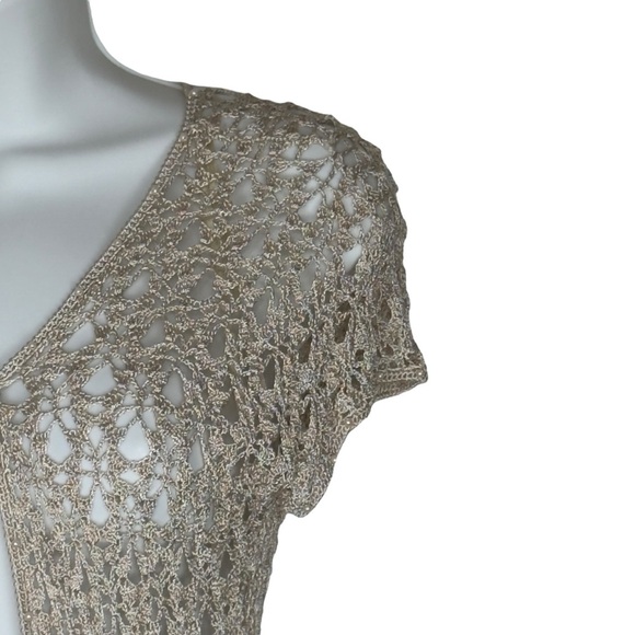 Dunnes Stores Beige Crocheted Beaded Tasseled Open Front Cardigan Medium - Picture 6 of 12